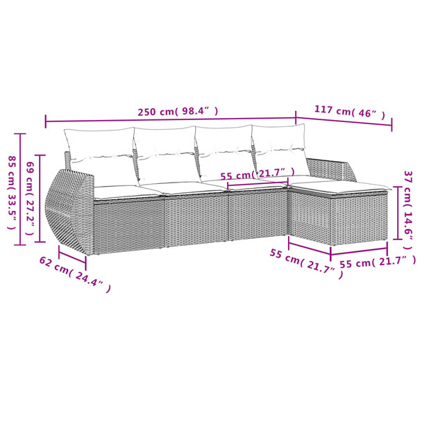 5-dijelni vrtni set sofa s jastucima bež od poliratana 3221288