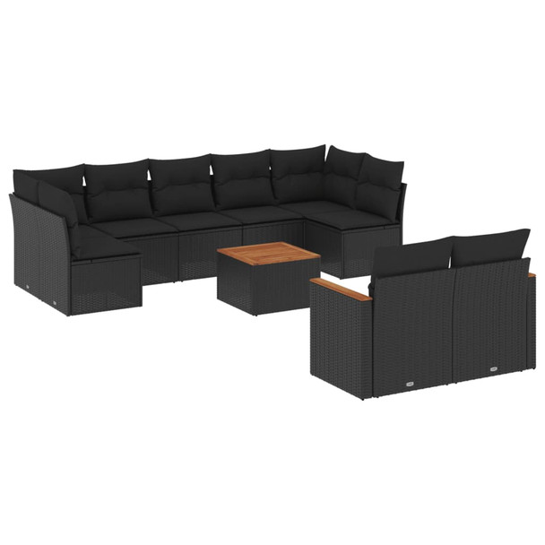 10-dijelni set vrtnih sofa s jastucima crni od poliratana 3226293