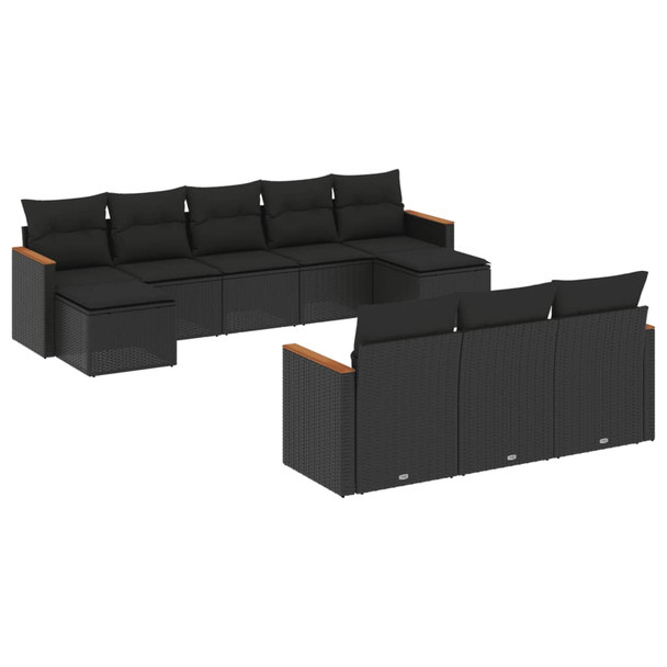 10-dijelni set vrtnih sofa s jastucima crni od poliratana 3226412