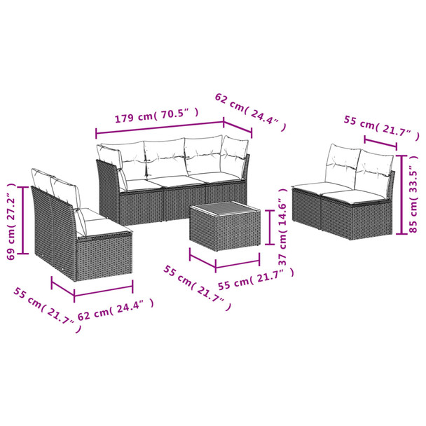 8-dijelni set vrtnih sofa s jastucima bež od poliratana 3255898