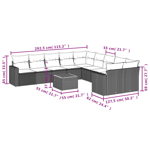 11-dijelni set vrtnih sofa od poliratana s jastucima crni 3224313