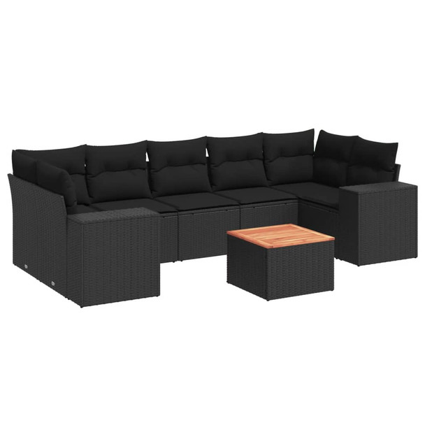 8-dijelni set vrtnih sofa od poliratana s jastucima crni 3225355