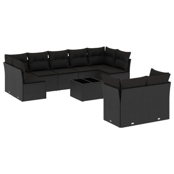10-dijelni set vrtnih sofa s jastucima crni od poliratana 3249994