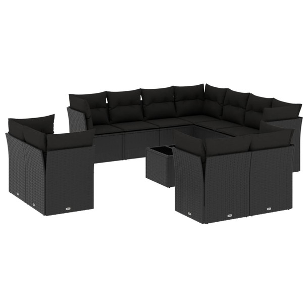 12-dijelni set vrtnih sofa od poliratana s jastucima crni 3250354