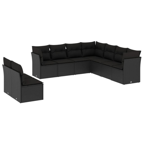 9-dijelni set vrtnih sofa s jastucima crni od poliratana 3217835