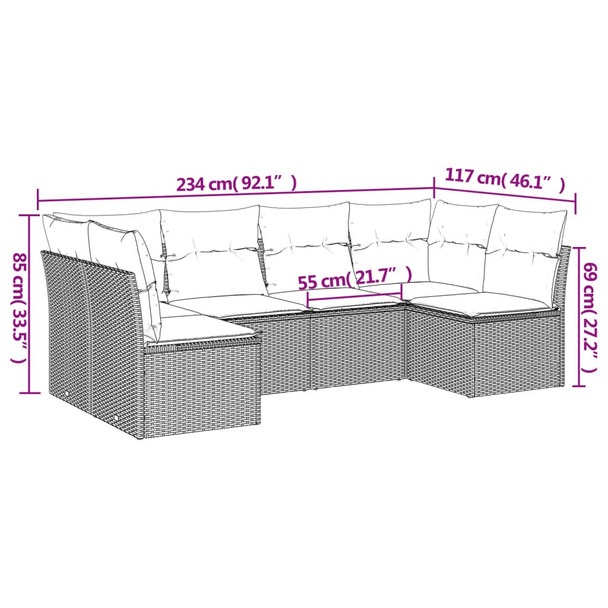 6-dijelni set vrtnih sofa od poliratana s jastucima sivi 3217390