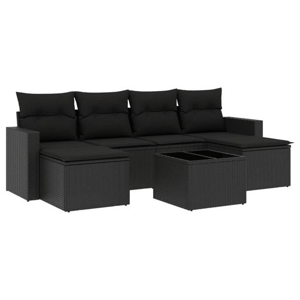 7-dijelni set vrtnih sofa od poliratana s jastucima crni 3219315