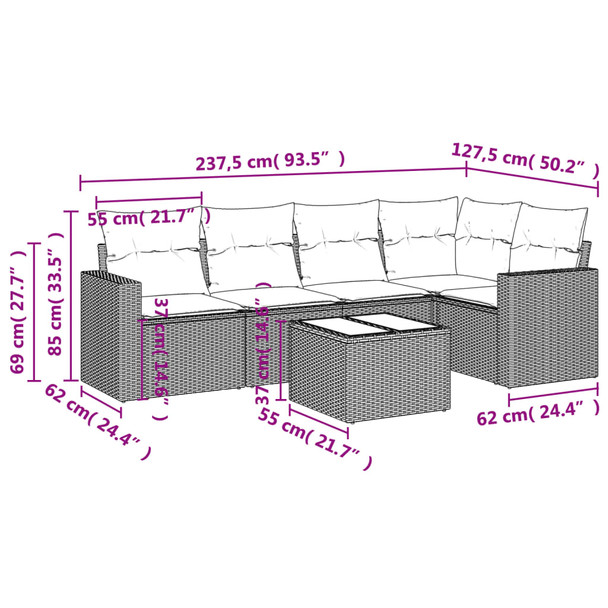 6-dijelni set vrtnih sofa s jastucima bež od poliratana 3251276