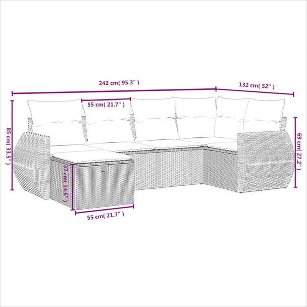 6-dijelni set vrtnih sofa s jastucima bež od poliratana 3264104