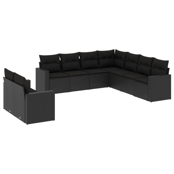 9-dijelni set vrtnih sofa s jastucima crni od poliratana 3251482