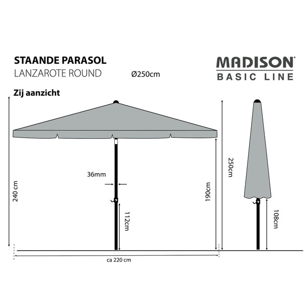 Madison suncobran Lanzarote 250 cm okrugli boja vode 429017