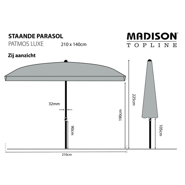 Madison suncobran Patmos Luxe pravokutni 210 x 140 cm sivi 418774