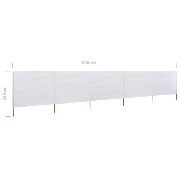Vjetrobran s 5 panela od tkanine 600 x 160 cm pješčano bijeli 47166