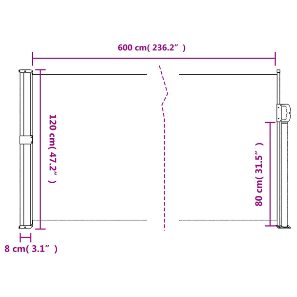 Uvlačiva bočna tenda 120 x 600 cm krem 4004490