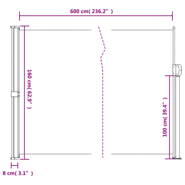 Uvlačiva bočna tenda krem boje 160 x 600 cm 4004520