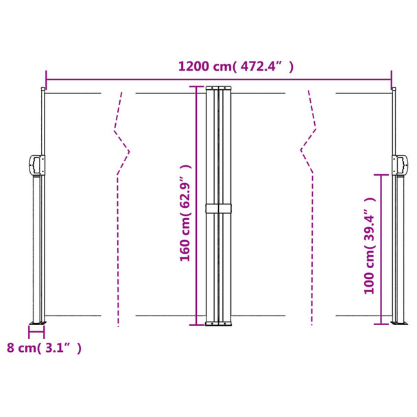 Bočna tenda na uvlačenje crna 160 x 1200 cm 4004819