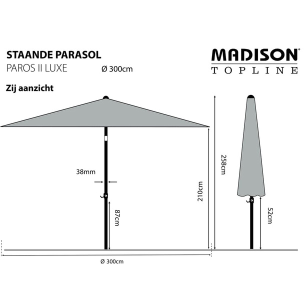 Madison suncobran Paros II Luxe 300 cm sivi 434706