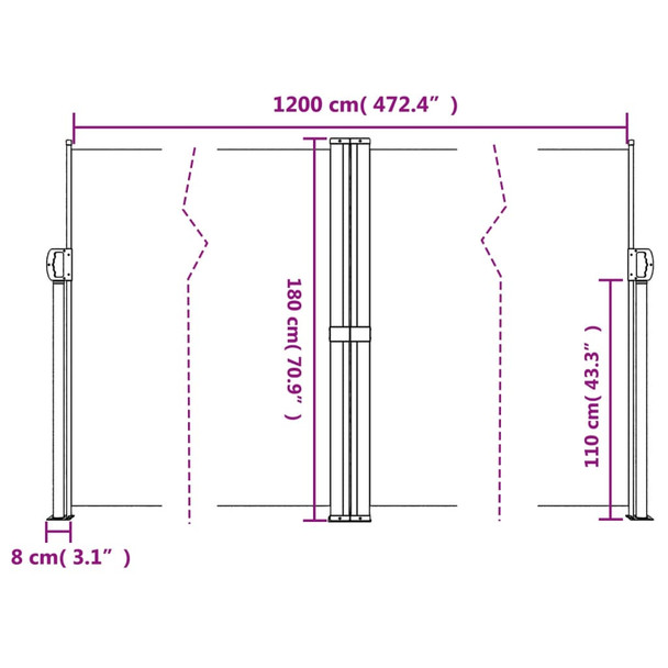 Bočna tenda na uvlačenje crna 180 x 1200 cm 4004834