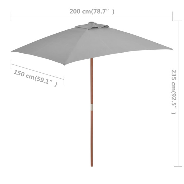 Vrtni suncobran s drvenom šipkom 150 x 200 cm antracit 44535