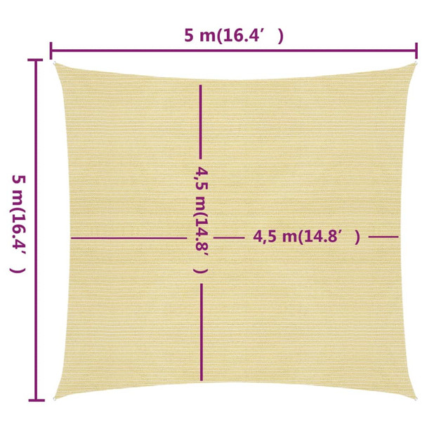 Jedro za zaštitu od sunca 160 g/m² bež 5 x 5 m HDPE 311113