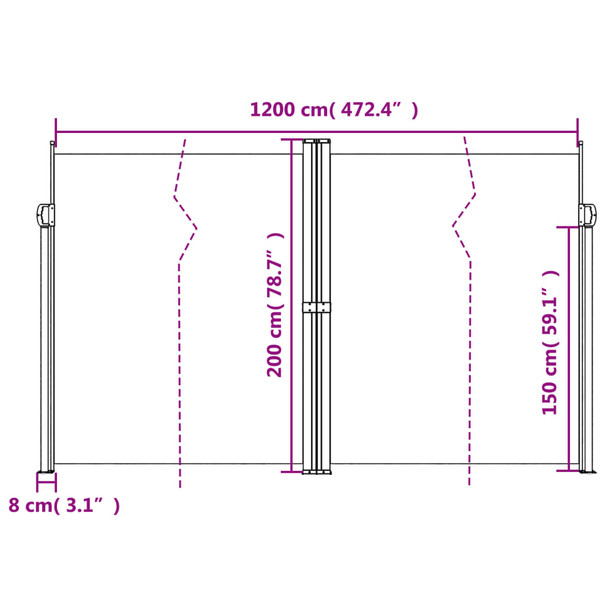 Bočna tenda na uvlačenje crna 200 x 600 cm 4004849