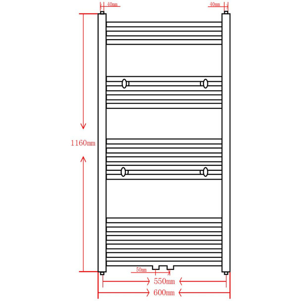 Kupaonski radijator za ručnike s prečkama ravni sivi 600 x 1160 mm