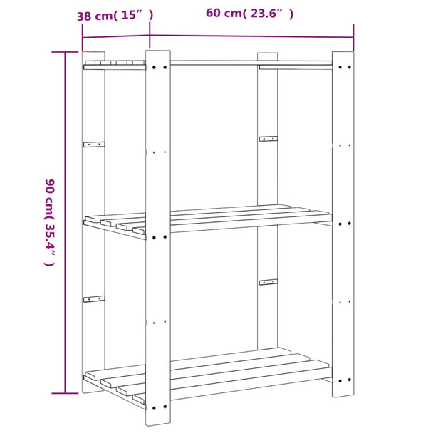 Stalak za pohranu 3 razina sivi 60x38x90 cm masivna borovina n.p