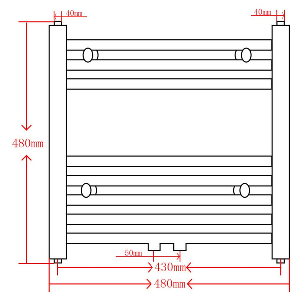 Kupaonski radijator za ručnike s prečkama ravni crni 480 x 480 mm