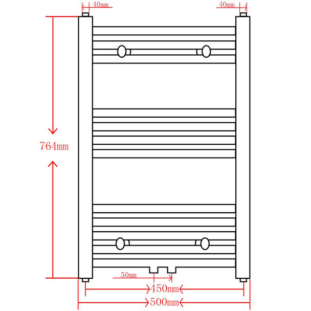 Kupaonski radijator za ručnike s prečkama ravni sivi 500 x 764 mm