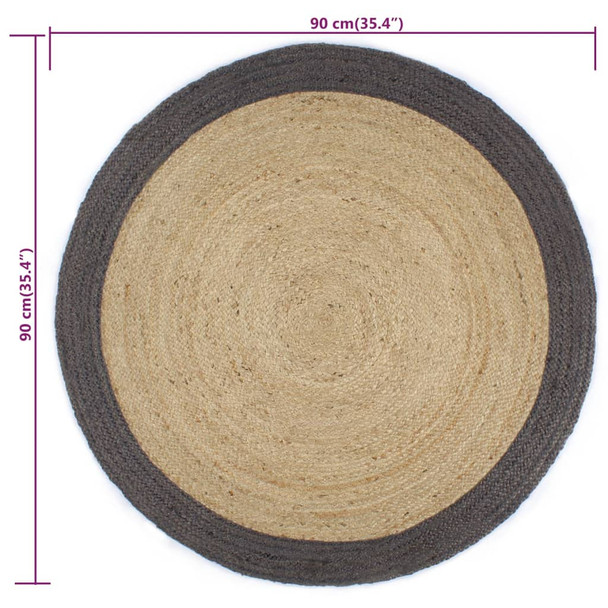 Ručno rađeni tepih od jute s tamnosivim rubom 90 cm