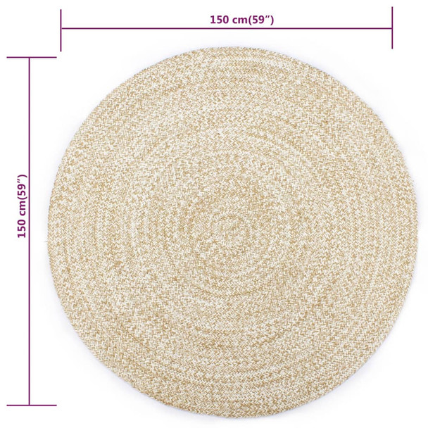 Ručno rađeni tepih od jute bijele i prirodne boje 150 cm