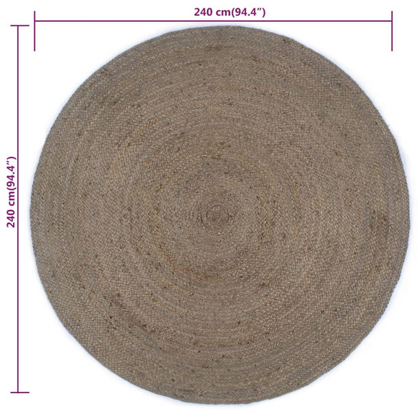 Ručno rađeni tepih od jute okrugli 240 cm sivi