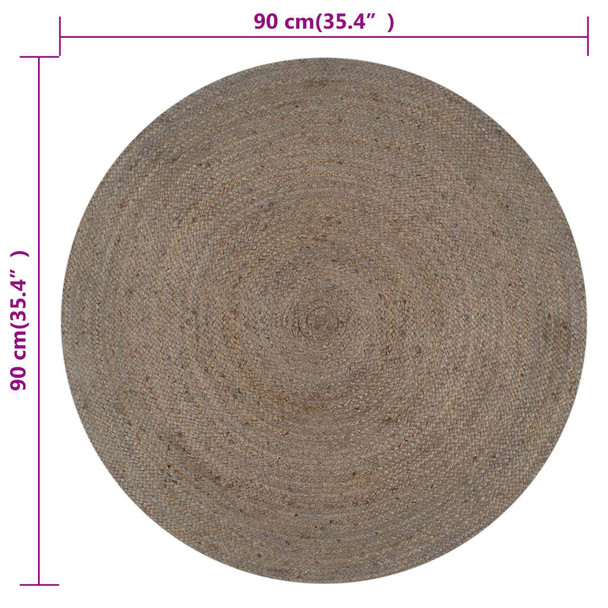 Ručno rađeni tepih od jute okrugli 90 cm sivi