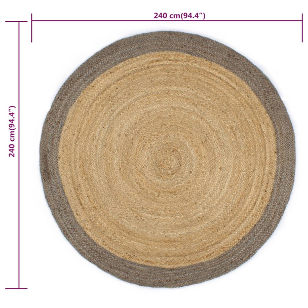 Ručno rađeni tepih od jute sa sivim rubom 240 cm