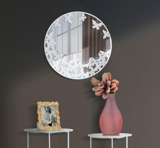 Zidno Ogledalo Bijeli Leptir Cm 62,5x2,3