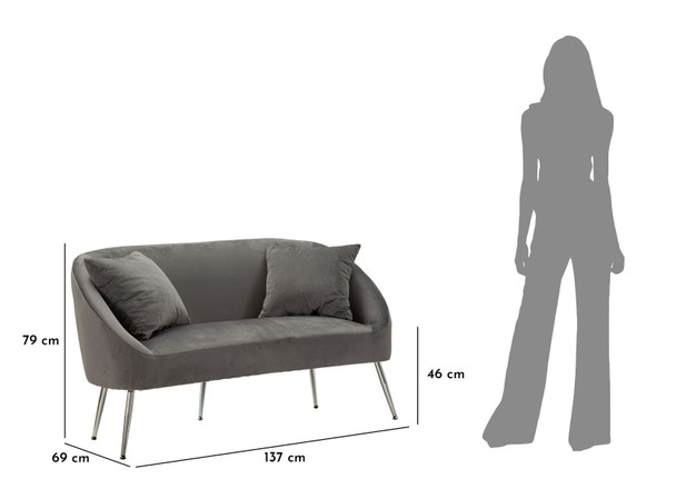 Sofa Srebrna Sa Jastukima Cm 137x69x79