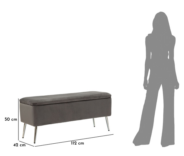 Klupica Sa Ostavom Srebrna Cm 112x42x50