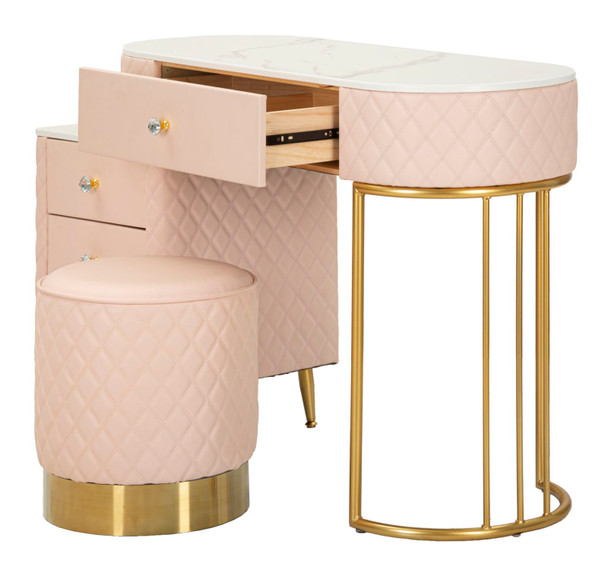 Kozmetički Stol Sharon Pink Sa Taburetom Cm 120x40x75 (Vel. Taburet Ø36x39)
