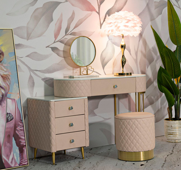 Kozmetički Stol Sharon Pink Sa Taburetom Cm 120x40x75 (Vel. Taburet Ø36x39)