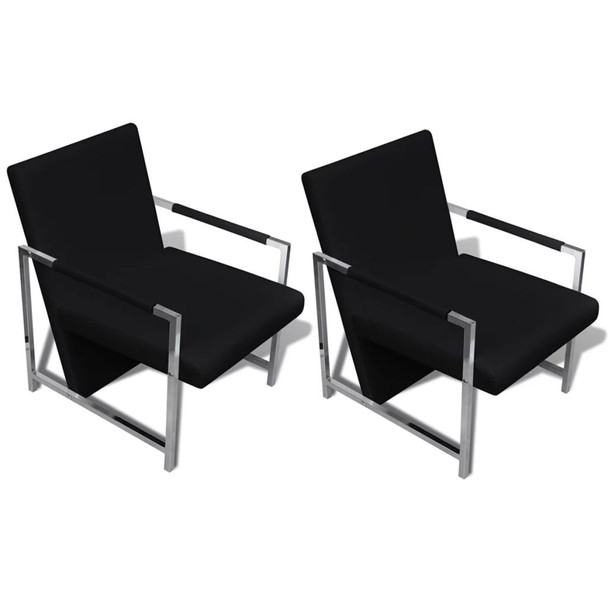 Fotelje od umjetne kože s kromiranim okvirom 2 kom crne