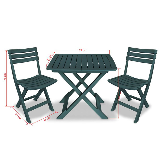 3-dijelni sklopivi bistro set plastični zeleni