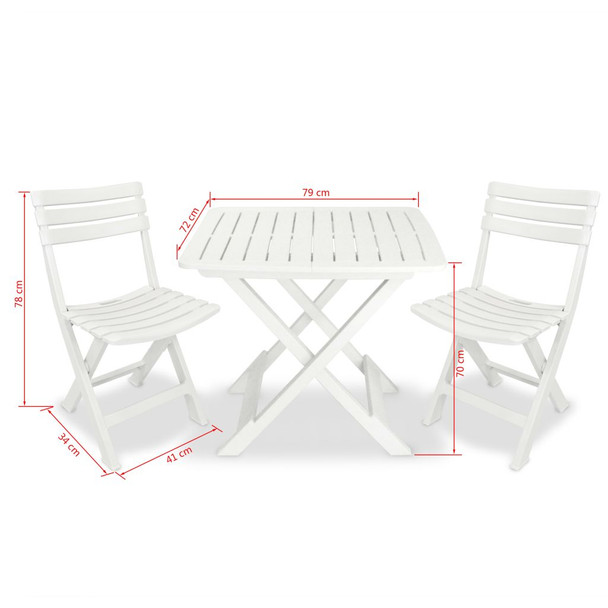 3-dijelni sklopivi bistro set plastični bijeli