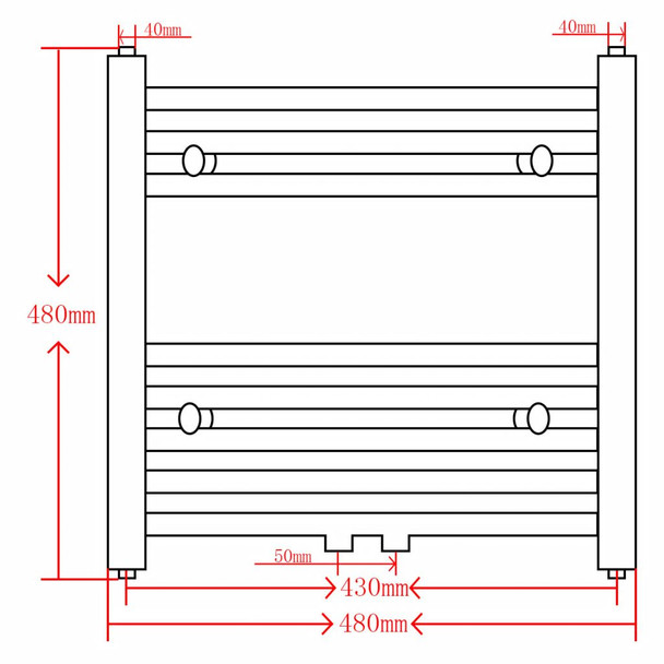 Kupaonski radijator za ručnike s prečkama ravni sivi 480 x 480 mm