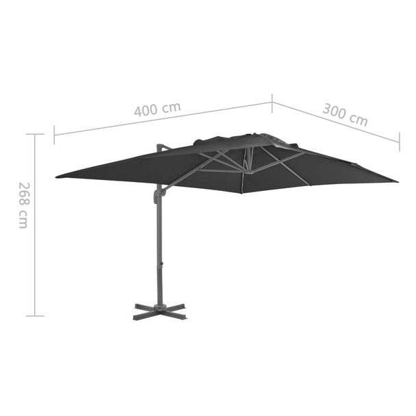 Konzolni suncobran s aluminijskom šipkom 400 x 300 cm antracit