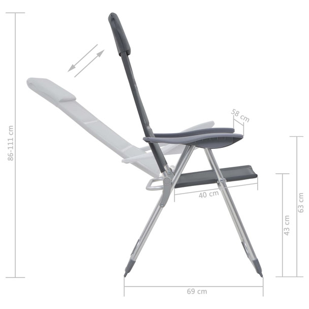 Stolice za kampiranje 2 kom sive 58 x 69 x 111 cm aluminijske