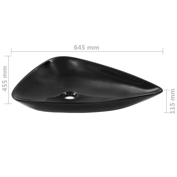 Keramički trokutasti umivaonik crni 645 x 455 x 115 mm