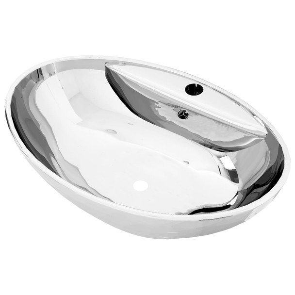 Umivaonik sa zaštitom od prelijevanja 58,5x39x21 cm keramički srebrni