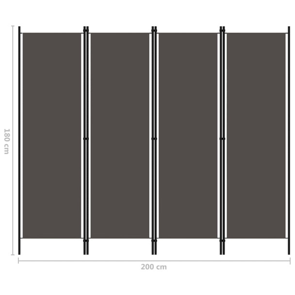 Sobna pregrada s 4 panela antracit 200 x 180 cm