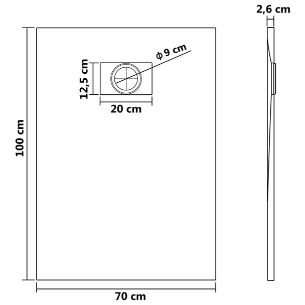 Kada za tuš SMC crna 100 x 70 cm