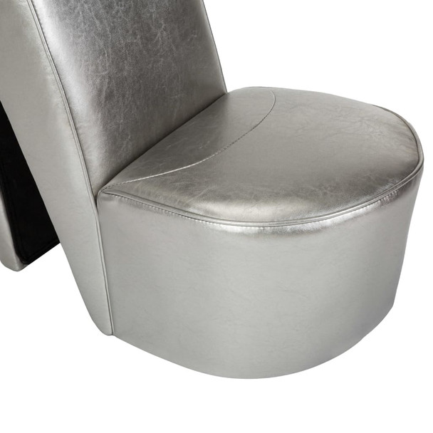Stolica u obliku visoke pete od umjetne kože srebrna